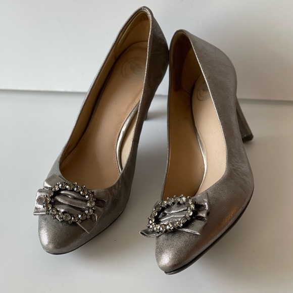 Nurture Julee Silver Gray Pumps Heels Rhinestone Bow Heels Shoes, Sz 8M - Picture 11 of 15